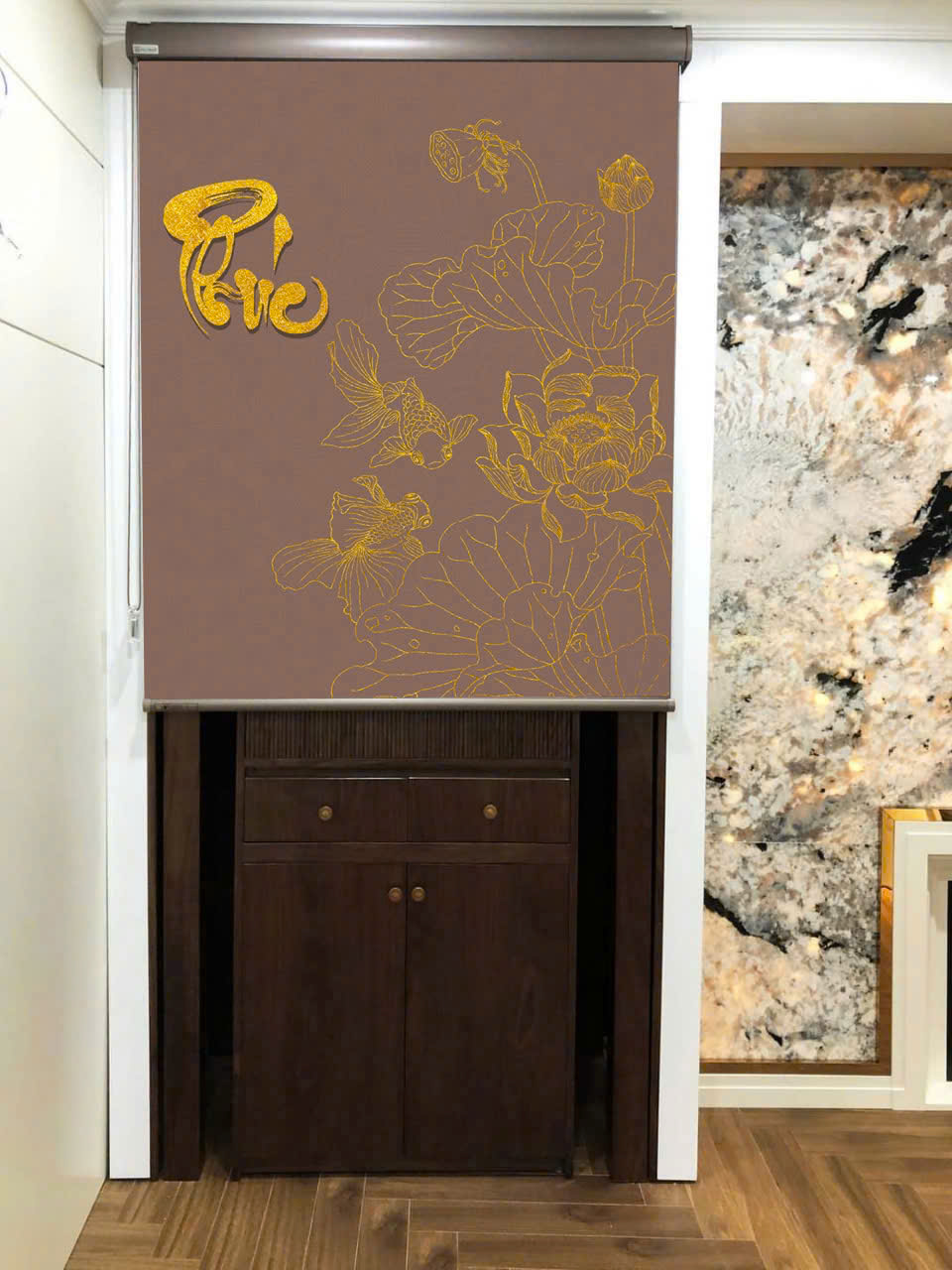 Rèm cuốn khắc Laze ban thờ
